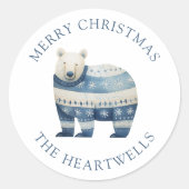 Waterverf Blue Polar Beer Vrolijk Kerstfeest Ronde Sticker (Voorkant)