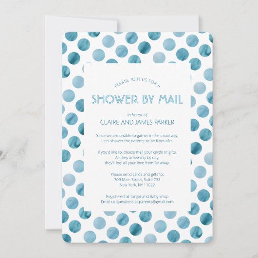 Waterverf Blue Polka Dot Baby shower per post Kaart (Voorkant)