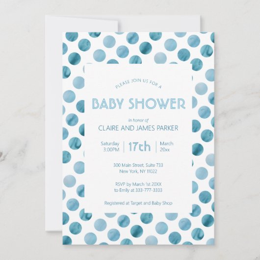 Waterverf Blue Polka Dot Cute Baby shower Kaart (Voorkant)
