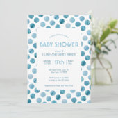 Waterverf Blue Polka Dot Cute Baby shower Kaart (Staand voorkant)