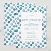 Waterverf Blue Polka Dot Cute Baby shower Kaart (Voorkant / Achterkant)