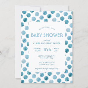 Waterverf Blue Polka Dot Cute Baby shower Kaart