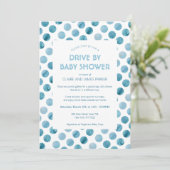 Waterverf Blue Polka Dot Drive by Baby shower Kaart (Staand voorkant)