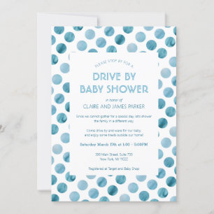 Waterverf Blue Polka Dot Drive by Baby shower Kaart