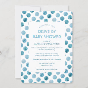 Waterverf Blue Polka Dot Drive by Baby shower Kaart
