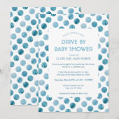 Waterverf Blue Polka Dot Drive by Baby shower Kaart (Voorkant / Achterkant)