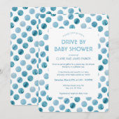 Waterverf Blue Polka Dot Drive by Baby shower Kaart (Voorkant / Achterkant)
