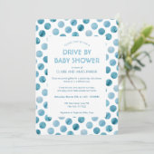 Waterverf Blue Polka Dot Drive by Baby shower Kaart (Staand voorkant)