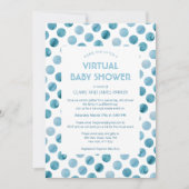 Waterverf Blue Polka Dot Virtual Baby shower Kaart (Voorkant)