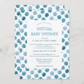 Waterverf Blue Polka Dot Virtual Baby shower Kaart (Voorkant / Achterkant)