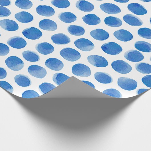  Waterverf Blue Polka Dots Pattern  Cadeaupapier (Hoek)