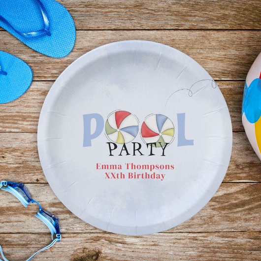 Waterverf Blue Pool Party Gepersonaliseerd Papieren Bordje
