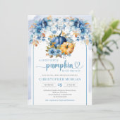 Waterverf Blue Pumpkin Fall Leaves Boho Arch Boy Kaart (Staand voorkant)