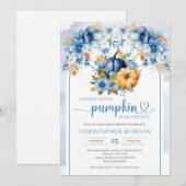 Waterverf Blue Pumpkin Fall Leaves Boho Arch Boy Kaart (Voorkant / Achterkant)