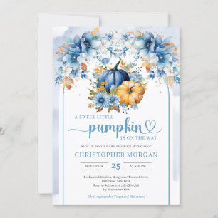 Waterverf Blue Pumpkin Fall Leaves Boho Arch Boy Kaart
