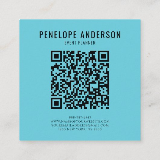 Waterverf Blue QR Code Abstracte golvende lijnen o Vierkante Visitekaartje (Achterkant)