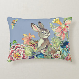 Waterverf Blue Rabbit Flower Garden Chinoiserie Accent Kussen