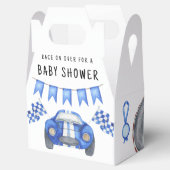 Waterverf Blue Race Car Baby shower Bedankdoosjes (Geopend)