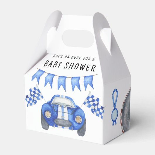 Waterverf Blue Race Car Baby shower Bedankdoosjes (Voorkant Zijde)