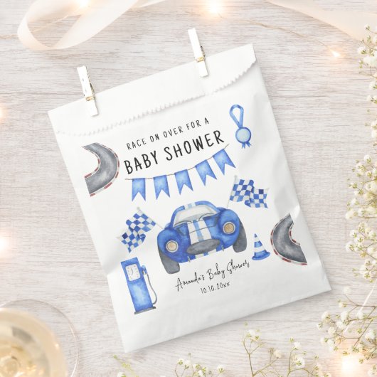 Waterverf Blue Race Car Baby shower Bedankzakje (Geknipt)