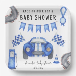 Waterverf Blue Race Car Baby shower Papieren Bordje
