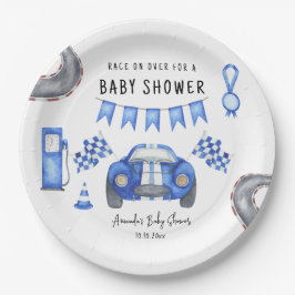 Waterverf Blue Race Car Baby shower Papieren Bordje
