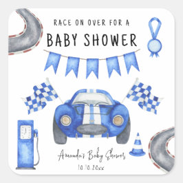 Waterverf Blue Race Car Baby shower Vierkante Sticker