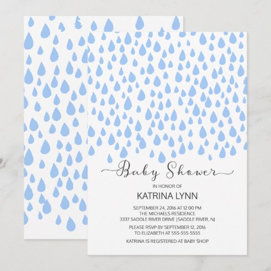 Waterverf Blue Raindrops Boys Baby shower Kaart (Voorkant / Achterkant)