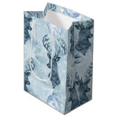Waterverf Blue Reindeer kersttas Medium Cadeauzakje (Voorkant Gekanteld)