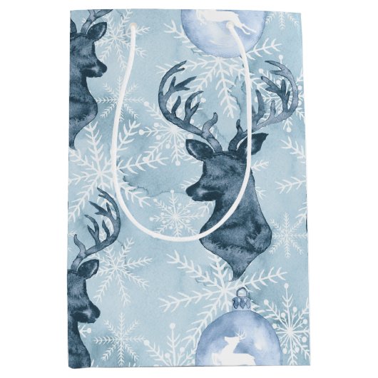 Waterverf Blue Reindeer kersttas Medium Cadeauzakje (Voorkant)