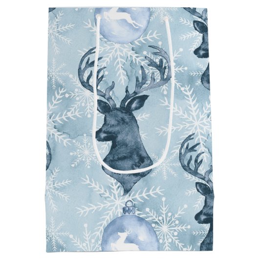 Waterverf Blue Reindeer kersttas Medium Cadeauzakje (Achterkant)