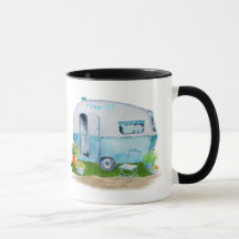 Waterverf blue Retro  Camper Caravan