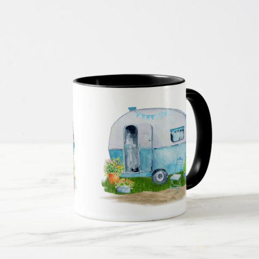Waterverf blue Retro Camper Caravan Mok (Voorkant rechts)