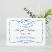 Waterverf Blue Ribbon Baby shower Invitation Kaart (Staand voorkant)