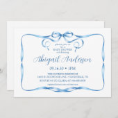 Waterverf Blue Ribbon Baby shower Invitation Kaart (Voorkant / Achterkant)
