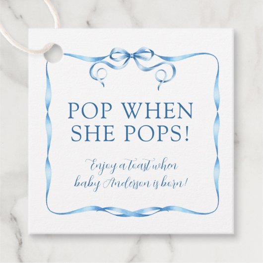 Waterverf Blue Ribbon Pop als ze Poppen Bedankjes Labels (Voorkant)