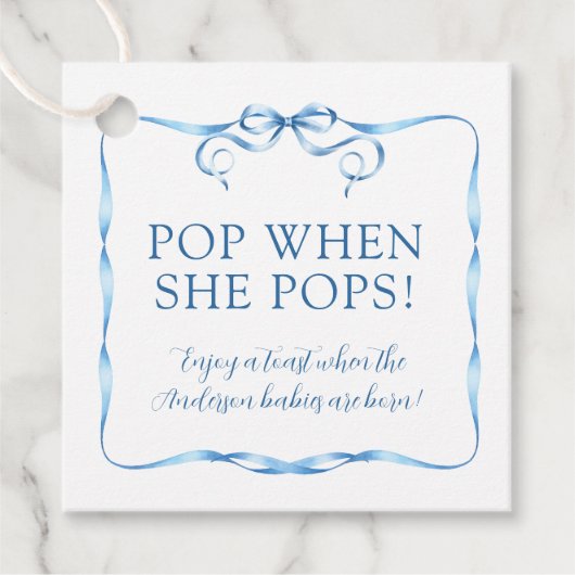 Waterverf Blue Ribbon Pop als ze Poppen Bedankjes Labels (Voorkant)