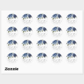 Waterverf Blue Roos en Peony Wedding Bedankt Ronde Sticker (Vel)