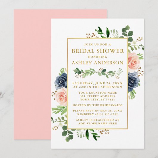 Waterverf Blue Roses Vrijgezellenfeest Gold Kaart (Voorkant / Achterkant)