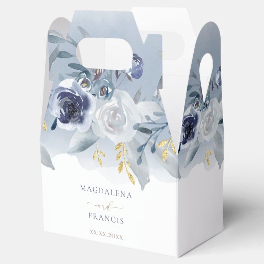 waterverf blue rozen bruiloft bedankdoosjes (Geopend)