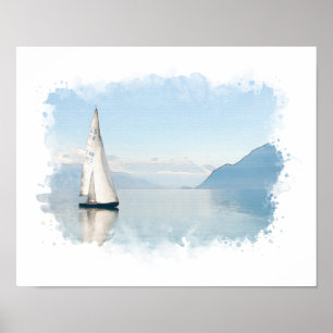 Waterverf Blue Sailing Boat Poster