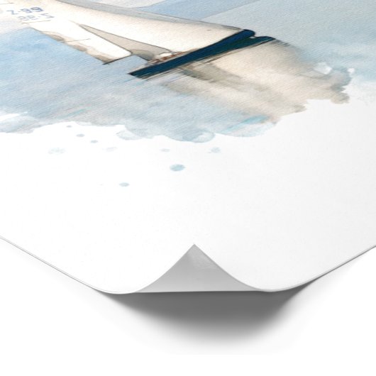 Waterverf Blue Sailing Boat Poster (Hoek)