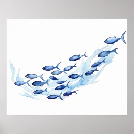 Waterverf Blue School of Fish Poster (Voorkant)