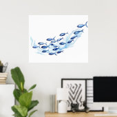 Waterverf Blue School of Fish Poster (Thuiskantoor)