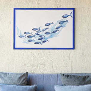 Waterverf Blue School of Fish Poster