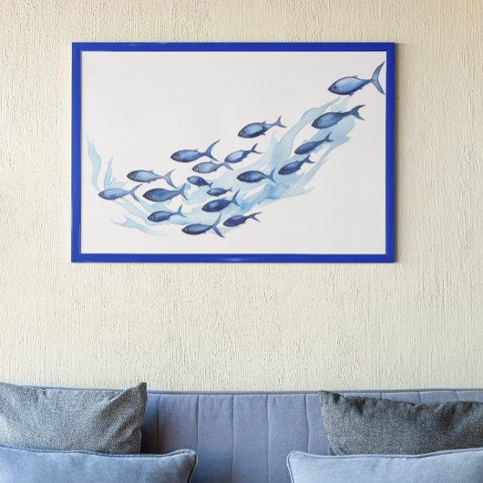 Waterverf Blue School of Fish Poster