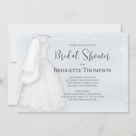 Waterverf Blue Script Elegant Wedding Gown Kaart (Voorkant)