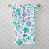 Waterverf Blue Sea Shells en Starfish Pattern Bad Handdoek