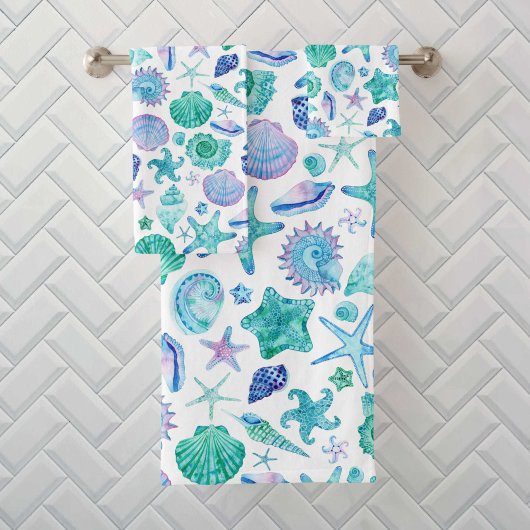 Waterverf Blue Sea Shells en Starfish Pattern Bad Handdoek
