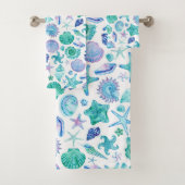 Waterverf Blue Sea Shells en Starfish Pattern Bad Handdoek (Insitu)